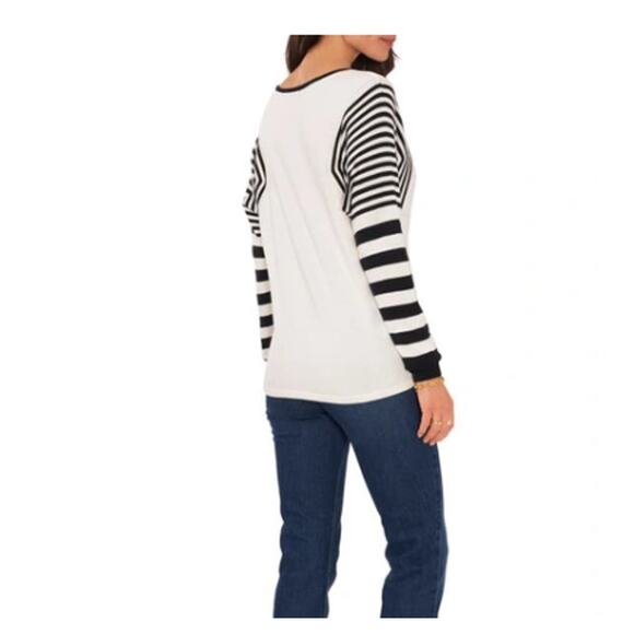 NEW VINCE CAMUTO Antique White Stripe Sleeve Sweater Size XXL - Picture 2 of 8